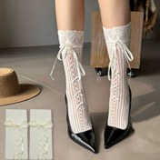 Resim 1 Çift Kadınlar için Şık Dantel Detaylı Bileklik Çorap - Çizgili Desen, %95 Polyester %5 Spandex, Mary Jane Ayakkabı ve Loaferler İçin Makinede Yıkanabilir - İlkbahar Yaz Modası, Dantelli Aksesuar, Pürüzsüz Esnek Uyum 