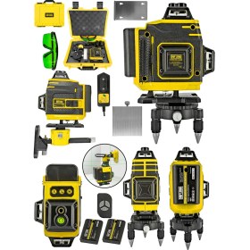 Resim Daflong Şarjlı Çift Akülü Profesyonel 4 Köşe 4×360 16 Satır Yeşil Çizgi Lazer Hizalama-Sarı 
