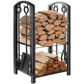 Resim 5 Li İthal Metal Oval Odunluk Raflı Şömine - Soba Maşa Takımı Aksesuar Seti 