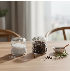 Resim 2'li Şeffaf Cam Tuzluk Ve Biberlik Seti - Bubble Küre Desenli Dolumlu Minimalist Baharatlık 5 Cm Açık Gri 