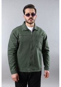 Resim Erkek Regular Fit Haki Spor Model Fermuarlı Kot Ceket Haki 