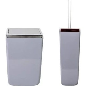 Resim Primanova Toskana Gri 2'li Set Çöp Kovası + Tuvalet Fırçası 