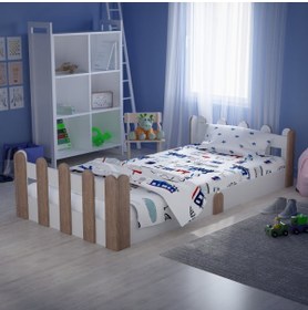 Resim Tuliplife Montessori Karyola Beyaz Açık Ceviz 90x190 Yatak Uyumlu Oval Kesim Çocuk Yatağı 