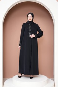 Resim MODA S&S BZLİNE Lüks Dubai ipeği aplik işlemeli ferace 