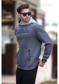 Resim Madmext Füme Kapüşonlu Cep Detaylı Baskılı Erkek Sweatshirt 7058-füme Füme 