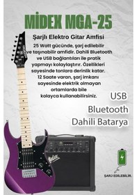 Resim Maxword De-150pu-25amp Maple Klavye Hh Yüksek Kaliteli 25w Amfili Elektro Gitar Seti 