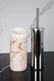 Resim 2 Parça Dekoratif Beton Tuvalet Fırçası Metal Wc Fırçalığı Mermer Deseni 