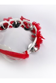 Resim Hobi Stok 5'li Paket - Lazer Kesim Kırmızı Çiçekli Kurdele Süslemeli Gelin Nedime Kına Gecesi Tefi 