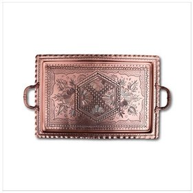 Resim 1 Mm Gül Çiçek Kırmızı Dikdörtgen Bakır Tepsi 