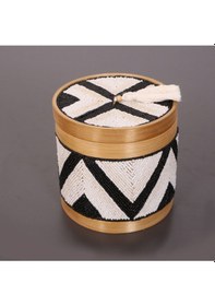 Resim Bali Boncuklu Bambu Saklama Kutusu M 17x17 Cm Beyaz 