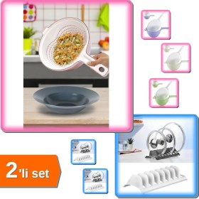 Resim Hereveoyuncak Beyaz 2 Adet 8 Bölmeli Tencere Kapak Rafı Simple Tabaklık + Çok Amaçlı Katlı Süzgeç - 2li Set D4Y9Q4 