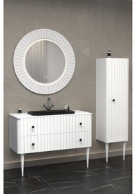 Resim Solaris 120 Cm Siyah Lavabolu Banyo Dolabi - Beyaz Ayakli (Boy Dolap Dahil) Çok Renkli 