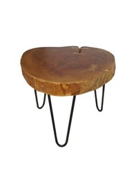 Resim Ahşap Kütük Sehpa-Demir Ayak 
