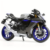 Resim Yamaha R1m Döküm Model Motosiklet - 1:12 Ölçekli Gerçekçi Metal Oyuncak, Siyah Mavi Vurgular ve Karbon Fiber Desen, Gençler veya Koleksiyoncular için İdeal 