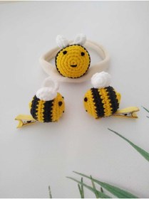Resim Kadın Girişimciler Atölyesi Arı Amigurumi Bandana ve 2'li Klips Toka Set 