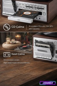 Resim L'eDoren KN-110 Vintage Plak CD Kaset USB Bluetooth TF AUX Özelikli Pikap 