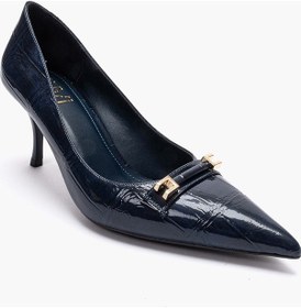 Resim Luvishoes Poesy Lacivert Baskı Tokalı Kadın Topuklu Ayakkabı 