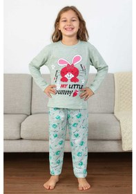 Resim Çocuk Pijama Takımı %100 Pamuk Turkuaz 
