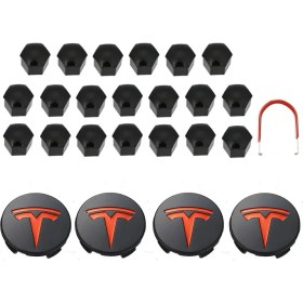 Resim Zhuning Shop 2 Kırmızı Parlak Stil Tesla Modeli 3 S x Tekerlek Merkezi Kapakları Poyra Kapakları Vidalı Kapak Takımı Dekoratif Lastikler Kapağı Modifikasyon Aksesuarları Tesla Araba Amblem Rozeti (Yurt Dışından) 