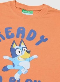 Resim Benetton Erkek Çocuk Turuncu Bluey Baskı Detaylı Yuvarlak Yaka T-Shirt 