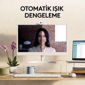 Resim Logitech BRIO 100 Full HD 1080p Gizlilik Kapaklı Mikrofonlu Web Kamerası - Beyaz 