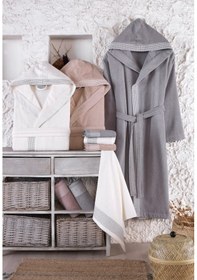 Resim Açık Gri Kapüşonlu Unisex Bornoz Açık Gri 