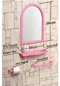 Resim Çoklu 4 Parça 56X40Cm Büyük Otel Banyo Cafe Wc Tuvalet Ayna Seti Pembe 