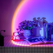 Resim 1 adet Gökkuşağı LED Gün Batımı Projektör Lambası, 360 Derece Dönen USB Masaüstü Ortam Işığı, Romantik Yatak Odası Komodin Dekoru, Su Geçirmez Boyalı PC Gölgelik, ABS Gövde, Ev Dekorasyonu, Fotoğrafçılık, Bilgisayar için 