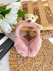 Resim Kız Çocuk Gül Kurusu Ayıcıklı Peluş Kulaklık 