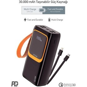Resim 30.000 Mah Powerbank Pd Hızlı Şarj Type C Kablolu Fenerli 20000 Powerbank Renkli 