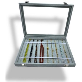 Resim Richbox Tesbih Kolye Bileklik Kutusu Alcantara Gri 