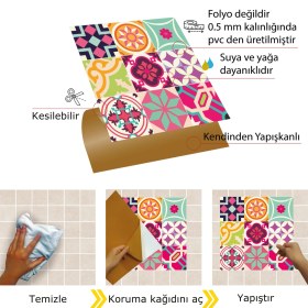 Resim Tink Kendinden Yapışkanlı Colorful Desenli Pvc Karo 30X30 cm (11 Adet) 1m2 