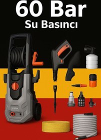 Resim Brawi Auhma ACR-04, 60 bar basınç ve 1100W gücüyle aracınızı, bahçenizi ve dış mekânlarınızı tertemiz yap. 