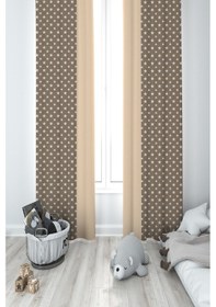 Resim Mekta Home Bebek Ve Çocuk Odası Sarı Gri Bulutlar Desenli 2 Kanat Fon Perde 