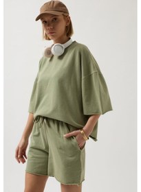 Resim Lazer Kesim Bağcık Detay Şort Haki 