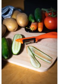 Resim Solingen Simli Turuncu Dikey Soyacak Paslanmaz Alman Çeliği, Ergonomik Sap, Çift Yönlü Kesici Ağız-189 Turuncu 