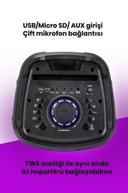 Resim GoldMaster Taşınabilir Şarj Edilebilir Party Box Işıklı Bluetooth Hoparlör 