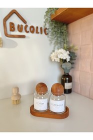 Resim BUCOLIC 2’li Ahşap Kapaklı Cam Pamukluk Seti / Cotton- Cotton Bud / Ahşap Küçük Boy Stand 
