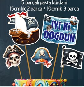 Resim 32 Parça Tam Set Korsan Temalı Deniz Kaptan Doğum Günü Seti Banner Pasta Kürdanı Cupcake Süsü Seti +0 