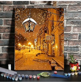 Resim Vkemall Doğal Kumaş Üzerine El Yapımı Sayısal Boyama Seti - Gx3406 Kış Karı Manzaralı Ev Dekoru 40x50 Cm 