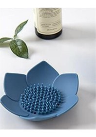 Resim Lotus Desenli Sabun Ve Sünger Tutacağı Silikon Mavi Su Giderli Lotus Şekilli Şık Katı Sabunluk Diğer 