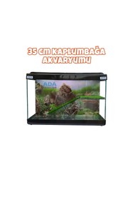Resim ADA AKVARYUM Su Kaplumbağası Akvaryumu Bahçeli Rampalı Dinlenme 35x25x15 Cm Arka Plan Hediyeli 