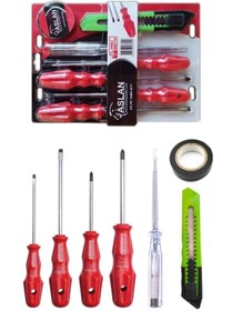 Resim MOONSHOP 7 Parça Tamir Seti / 4'lü Tornavida Seti Kontrol Kalemi Maket Bıçağı Elektrik Bandı 