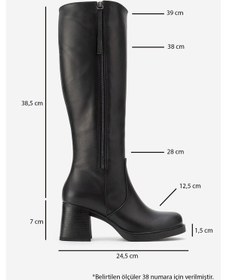 Resim Luvishoes Lensa Siyah Cilt Hakiki Deri Fermuarlı Kadın Kalın Topuklu Çizme Siyah 