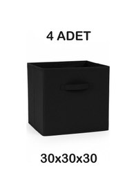 Resim 4 Lü Siyah Kumaş Dolap İçi Düzenleyici Kutu - 30x30x30 Cm Katlanabilir Çok Amaçlı Saklama Kutusu Çok Renkli 