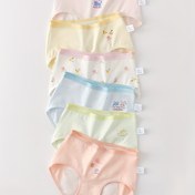 Resim 6'lı Paket Kızlar İçin Adet Dönemi Sızdırmaz Külot, Yumuşak Bel Bandı Yüksek Esneklik Çift Katmanlı Nefes Alabilen Ter Emici Sağlıklı Karikatür Kiraz Desenli Açık Bej Rahat Spor Seyahat Dört Mevsim Kullanılabilir Küçük Kız Külotları FBH 