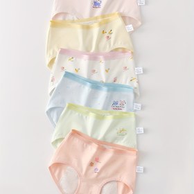 Resim 6'lı Paket Kızlar İçin Adet Dönemi Sızdırmaz Külot, Yumuşak Bel Bandı Yüksek Esneklik Çift Katmanlı Nefes Alabilen Ter Emici Sağlıklı Karikatür Kiraz Desenli Açık Bej Rahat Spor Seyahat Dört Mevsim Kullanılabilir Küçük Kız Külotları FBH 