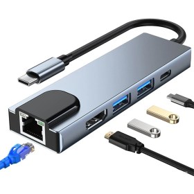 Resim Apple Macbook 13.6' Air 2022 M2 5 Port USB Hub 3.0 Type C To Ethernet Adaptör Çoklayıcı Çoğaltıcı 
