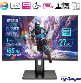 Resim Warp WRP27-165-B 27" 165HZ 1ms Rgb 1000R Curved (Hdmı + Display Port) Freesync + G-Sync Fhd Oyuncu Monitörü 