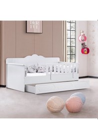 Resim Yavrulu Karyola, Flower Yavrulu Montessori Karyola - Beyaz 